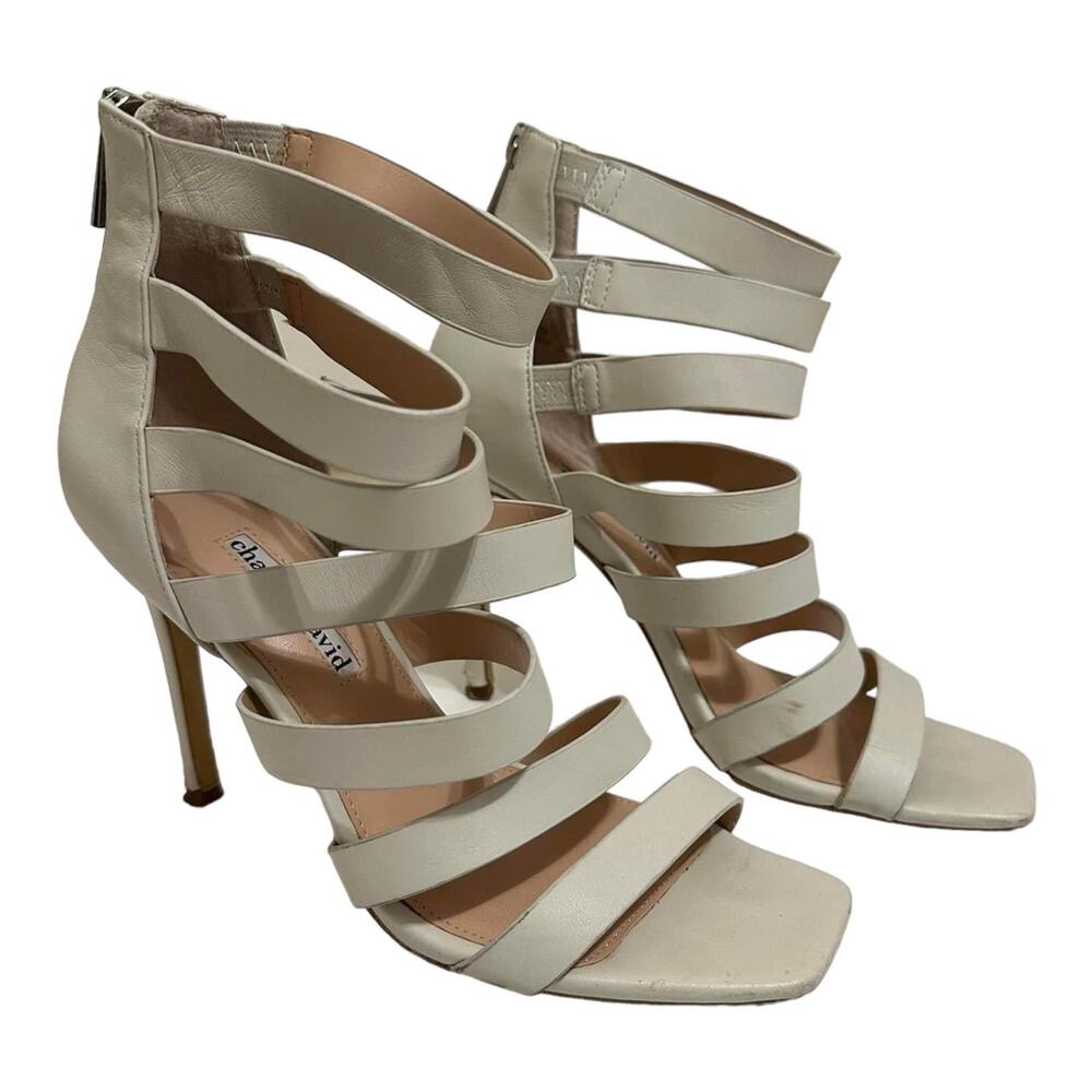 Charles David Velma White Caged‎ Leather Strappy Heels Sandals Size 7.5